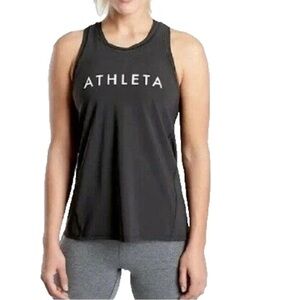 Athleta Logo Graphic Racerback Black Lightweight Workout Tank Top Size XS